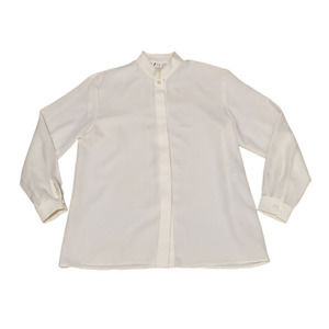 Vtg F Stop Button Down Blouse Shirt Long Sleeve Cottagecore Modest Women Medium